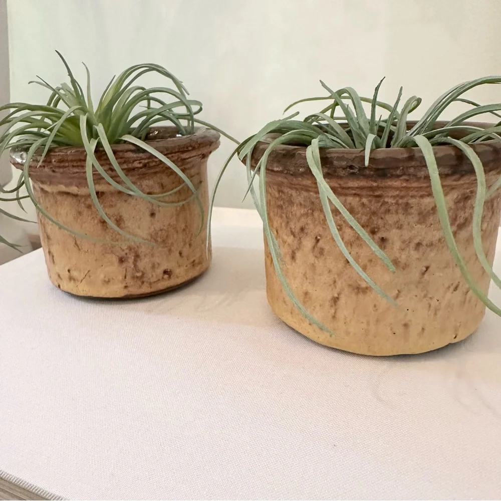 Handmade Ceramic Stoneware Pottery Bowls Votive Planter Set of 2 Brown Tan